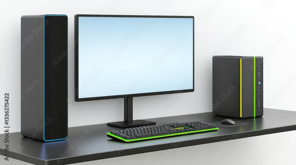 Aufkleber A complete desktop computer setup on a modern minimalist black table
