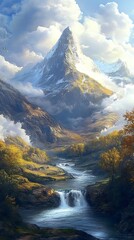 winding waterway through scenic countryside hills image