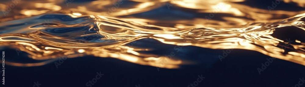 Poster close up view of flowing golden liquid texture and light