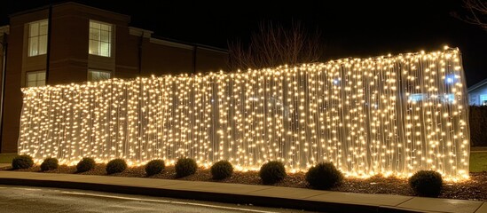 Exterior wall decorated with lights creating a beautiful evening illumination