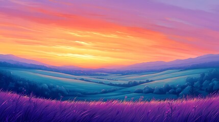 glowing sunrise pink purple over scenic fields image