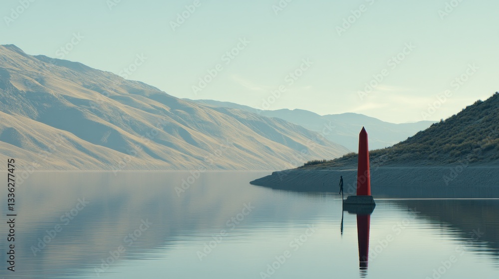 Aufkleber scenic landscape featuring a serene lake with mountain ranges in the background