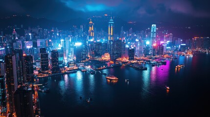 Hong Kong's breathtaking skyline at night, a dazzling display of urban luminescence