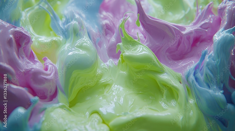Poster close up image of colorful swirls of creamy paint texture