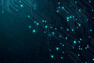 Fototapeta premium Abstract close-up of a glowing blue digital circuit board, showcasing intricate connections and technological design on a black background. 