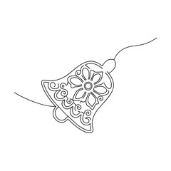 Ornate Christmas Bell, Single Line Drawing, Festive Decoration