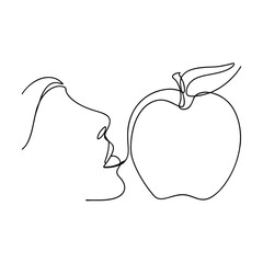 Womans Face, Apple, Single Line Drawing, Minimalist Art, One Line, Abstract, Beauty, Fruit, Nature, 