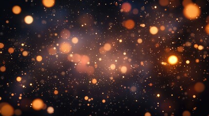 Fototapeta premium Abstract background of shimmering golden particles floating in a dark space, creating a festive and magical atmosphere