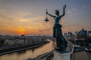 Fototapeta premium Aerial spring evening sunset view of Vilnius old town, Lithuania