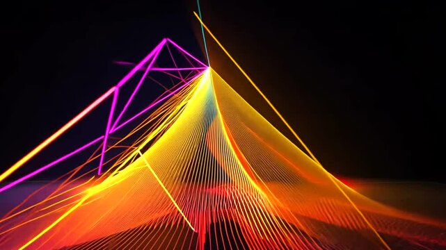Abstract light pyramid, colorful lines, dark background, digital art, website header