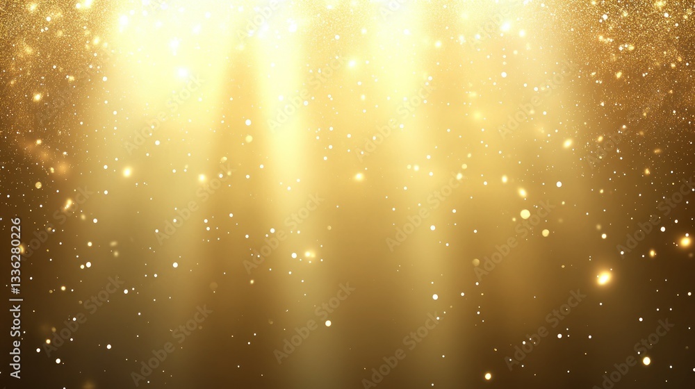 Poster Golden background featuring glowing light rays and floating particles creating an aura
