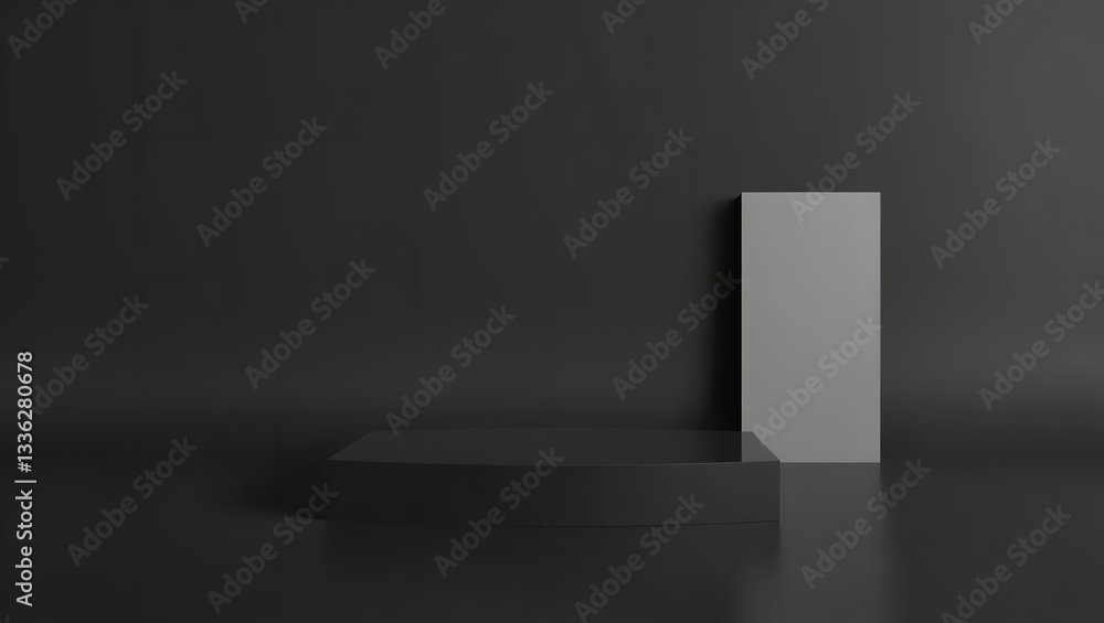 Poster dark minimalist product display platform background modern studio scene black grey 3d clean shape