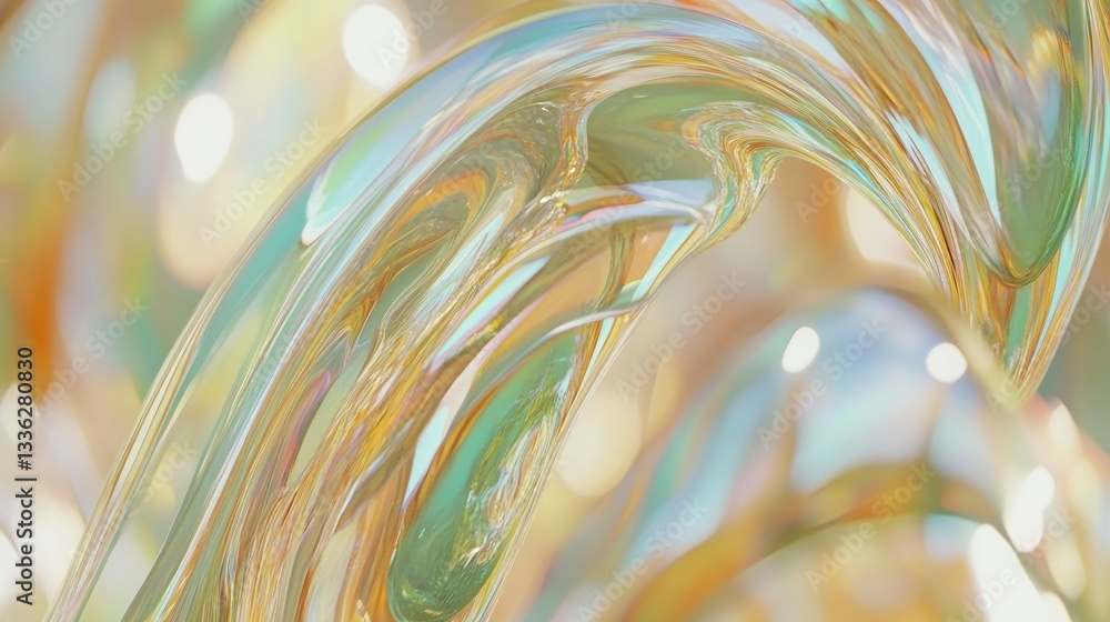 Poster Abstract and flowing iridescent art with multiple colors and highlights
