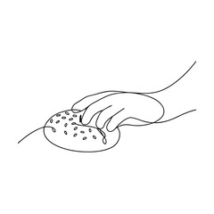 Hand Reaching for Sesame Seed Bread Single Line Drawing Art