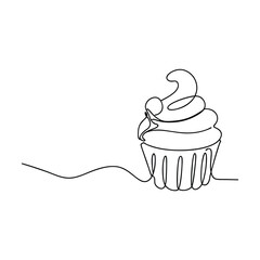 Single Line Drawing of Delicious Swirled Cupcake Dessert