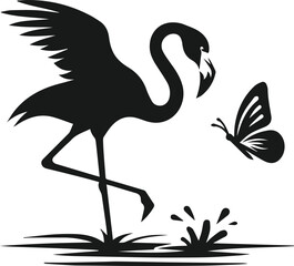 flamingo trying to catch a butterfly vector