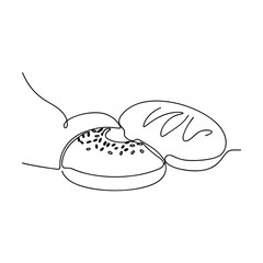 Simple Line Drawing of Donut and Bread, Bakery Goods