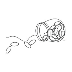 Spilled Pills from Jar One Line Drawing, Medicine, Healthcare, Pharmacy