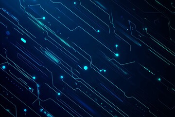 Fototapeta premium Abstract close-up of a glowing blue digital circuit board, showcasing intricate connections and technological design on a black background. 