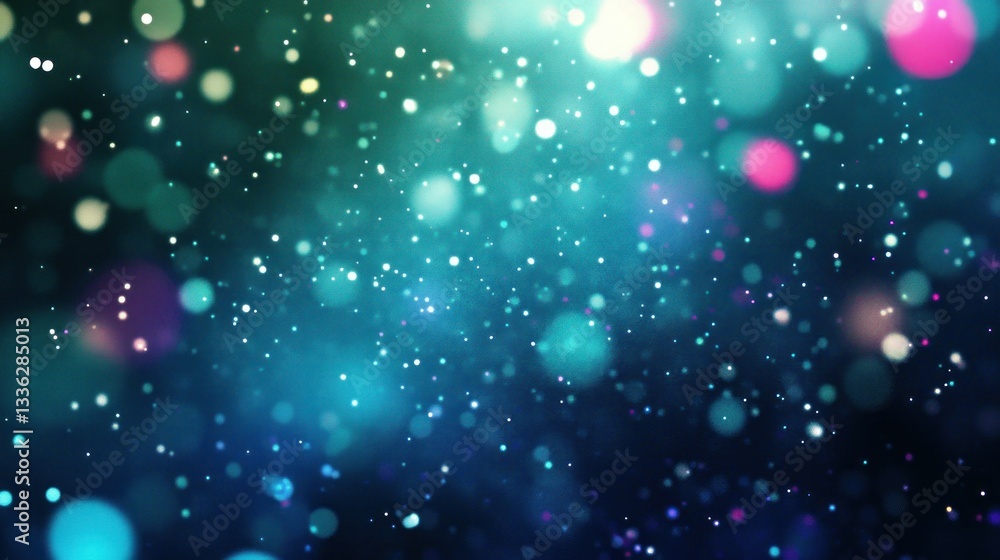 Poster Colorful bokeh lights and shining sparkles on a dark backdrop