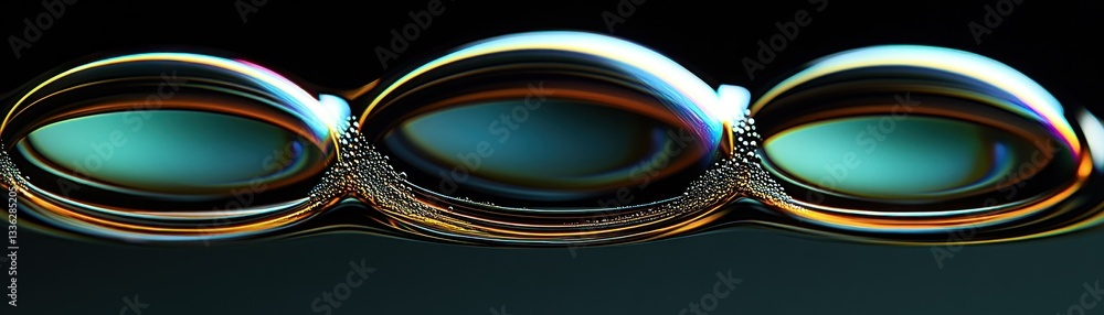 Poster Three linked iridescent bubbles display a colorful reflective appearance