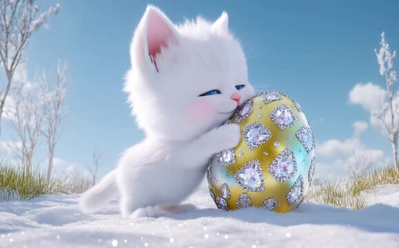 Lovely kitty hugs Easter egg