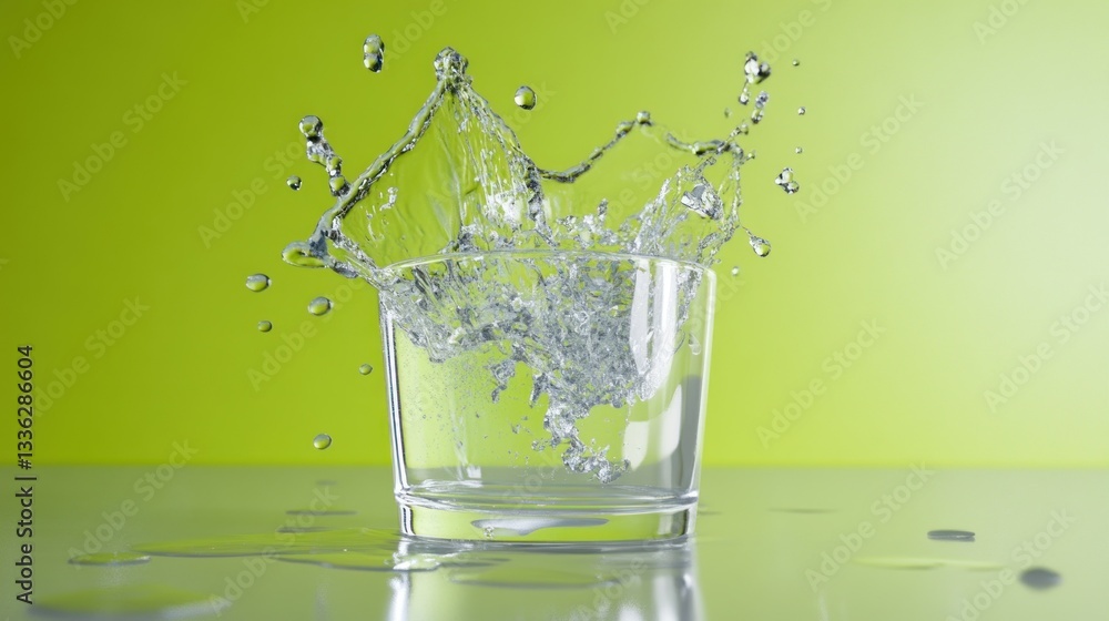 Poster a glass of water with a dynamic splash in motion
