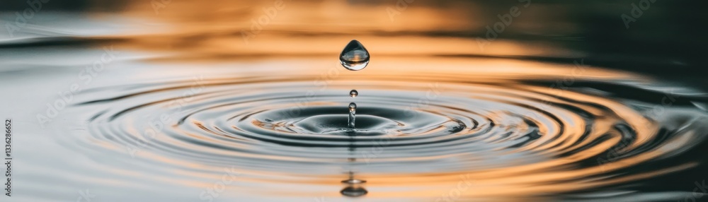 Poster a single water droplet creating circular ripples in fluid substance