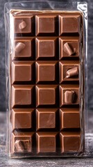 Obraz premium A rectangular bar of chocolate packed in transparent plastic
