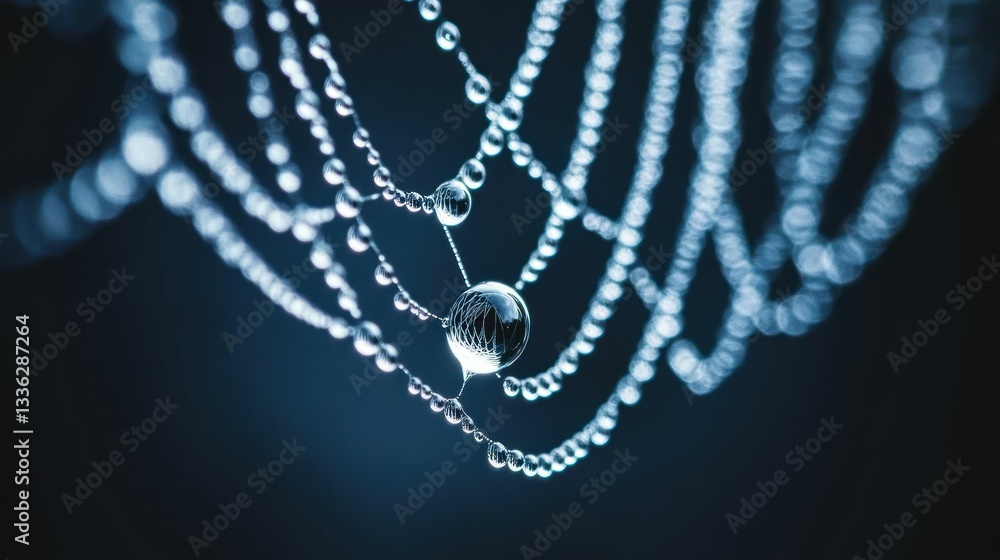 Poster close up macro photography of water droplets on a spiderweb