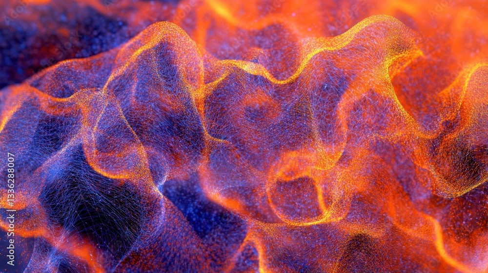 Poster Abstract Digital Rendering Illustrating Glowing Particles and Curving Shapes