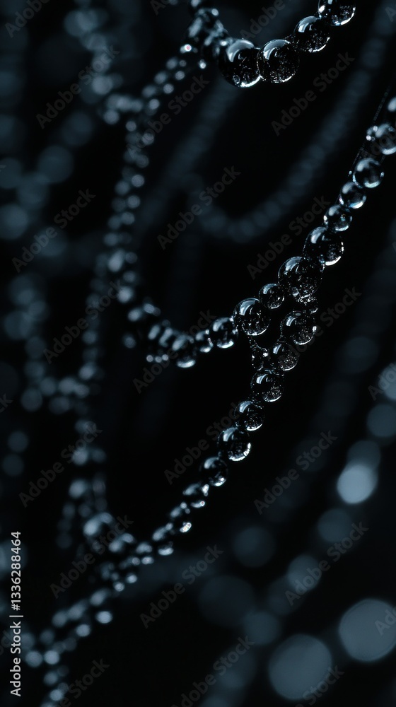 Poster tiny water droplets on a spider web close up view