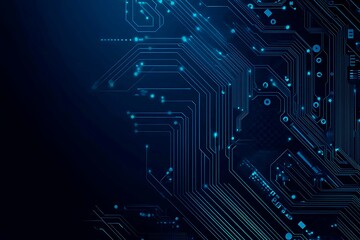 Abstract close-up of a glowing blue digital circuit board, showcasing intricate connections and technological design on a black background.
