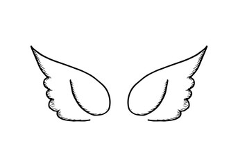 Simple hand-drawn black outline pair of wings vector logo concept.