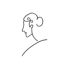 Logo concept minimalist one-line drawing of a woman with a bun or curly hair.