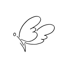 Hand-drawn line drawing of butterfly side view logo concept vector animal.