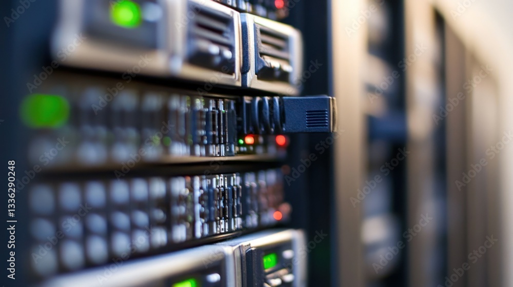 Poster close up view of server hardware data center equipment