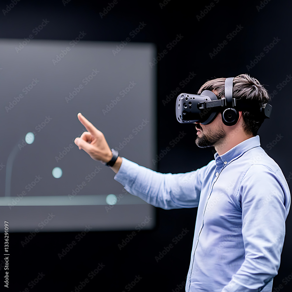 Poster exploring virtual reality technology office setting digital interaction professional environment eng