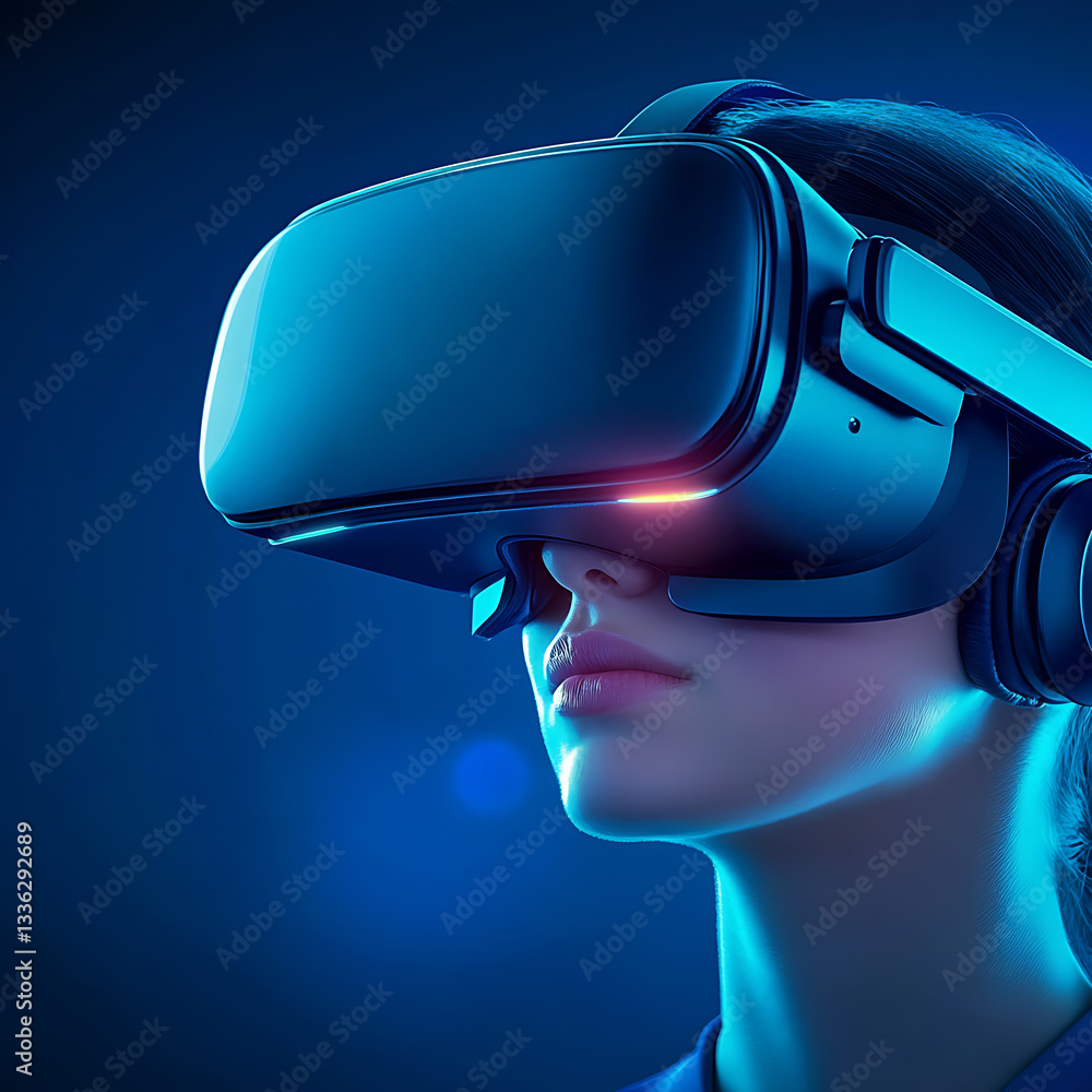 Poster exploring virtual reality experiences tech lab digital content futuristic environment close-up view 