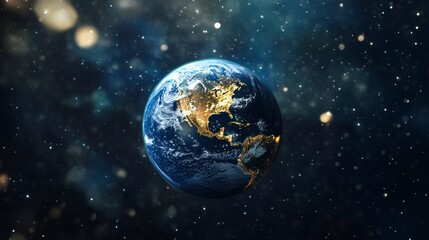 Earth Globe Spinning in Space Showing City Lights and Cloud Formations