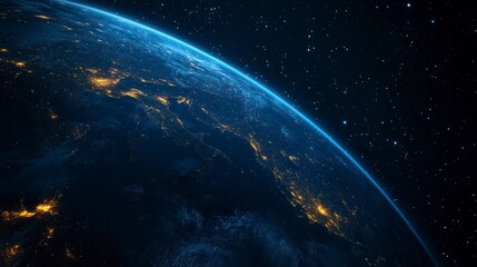 Obraz premium Earth at Night From Space View with City Lights and Stars