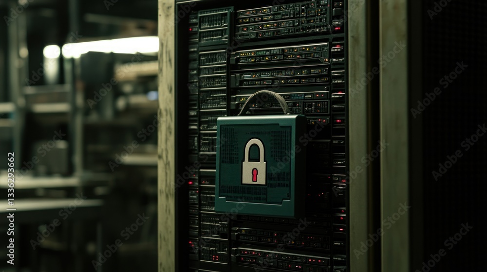 Poster A Server Rack Protected With A Locked Security Enclosure