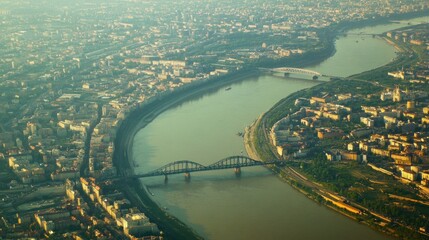 Obraz premium Aerial View of Vistula River and Warsaw Cityscape