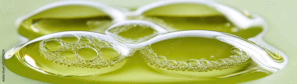 Poster Close up view of bubbles within a green liquid solution