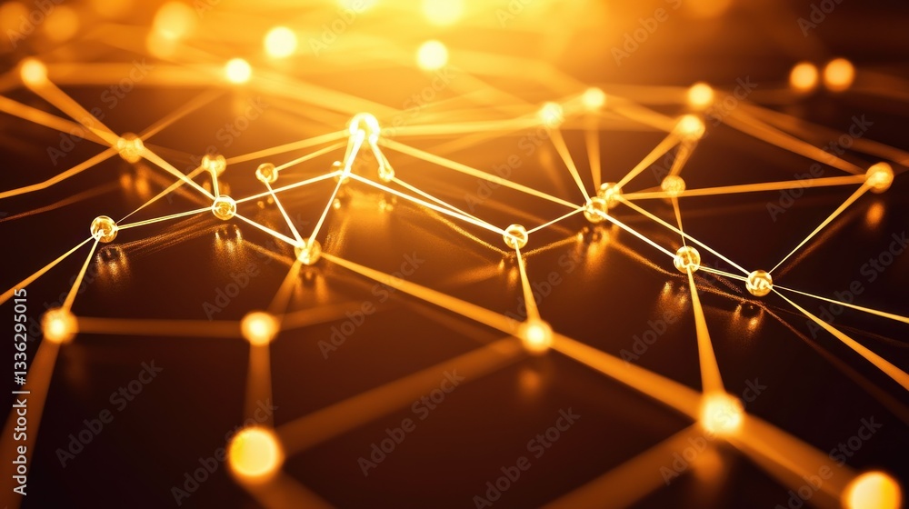 Poster An illuminated network of nodes and lines shines brilliantly in gold