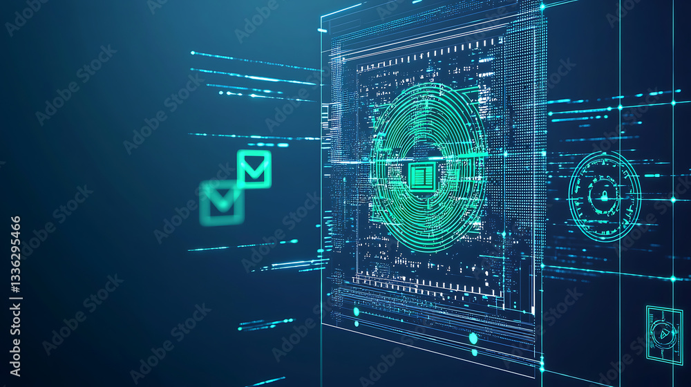 Poster cybersecurity data protection virtual environment digital graphics futuristic design technology conc