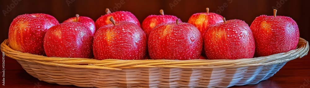 Poster A Wicker Basket Filled With Fresh Red Apples Perfectly Displayed