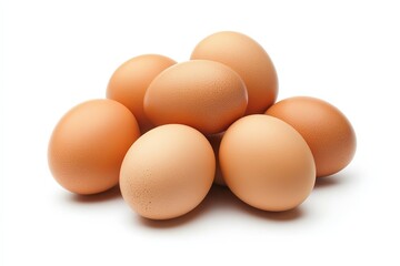 Close-up of Brown Chicken Eggs Stacked on White Background