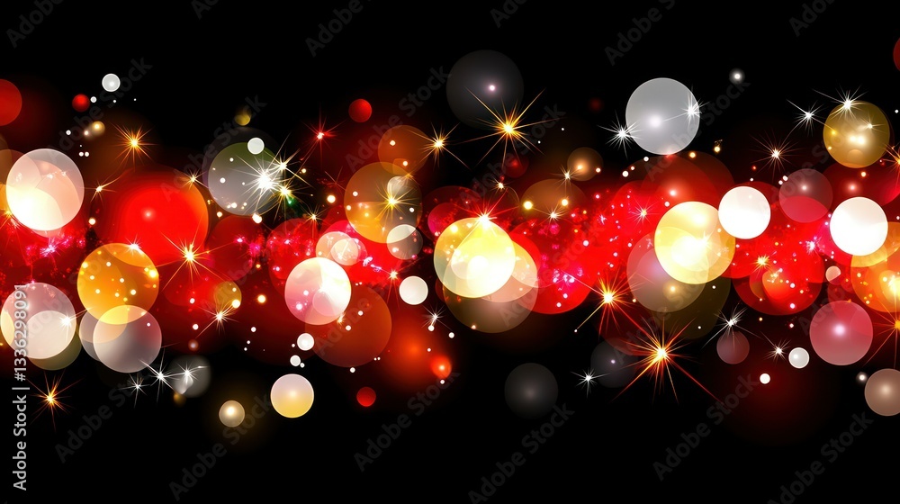 Poster Abstract background of colorful bokeh lights and sparkling stars on black