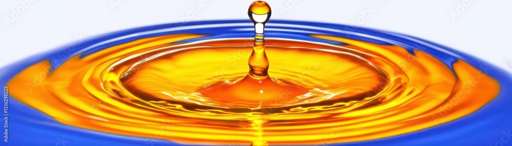 Poster a clear liquid droplet creating concentric rings on a surface